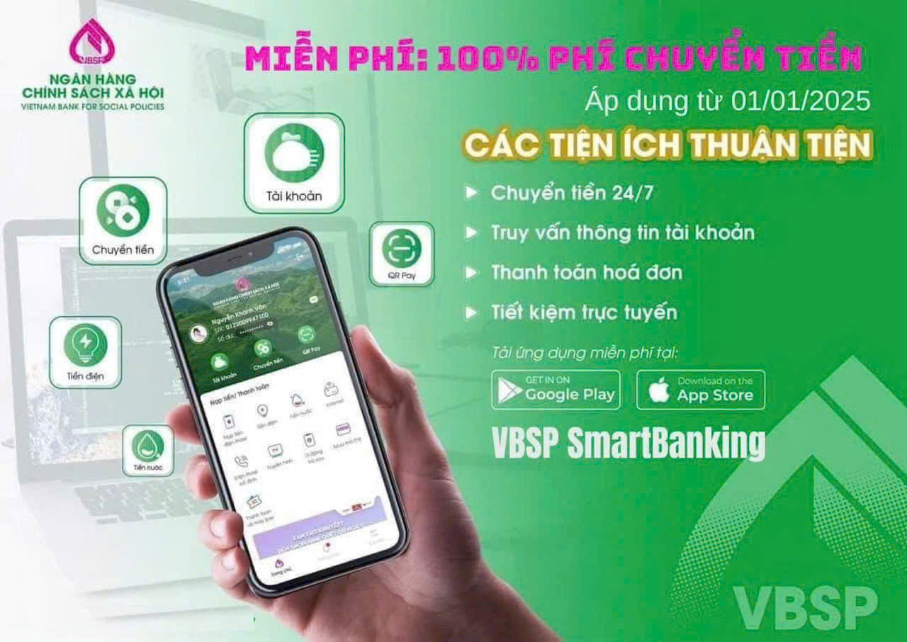 Ngân hàng Chính sách xã hội miễn phí chuyển tiền qua Mobile Banking